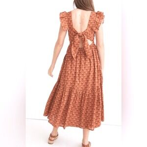 Madewell M Rust Ruffle Strap Tiered Floral Midi Dress Wild Calendula Block Print